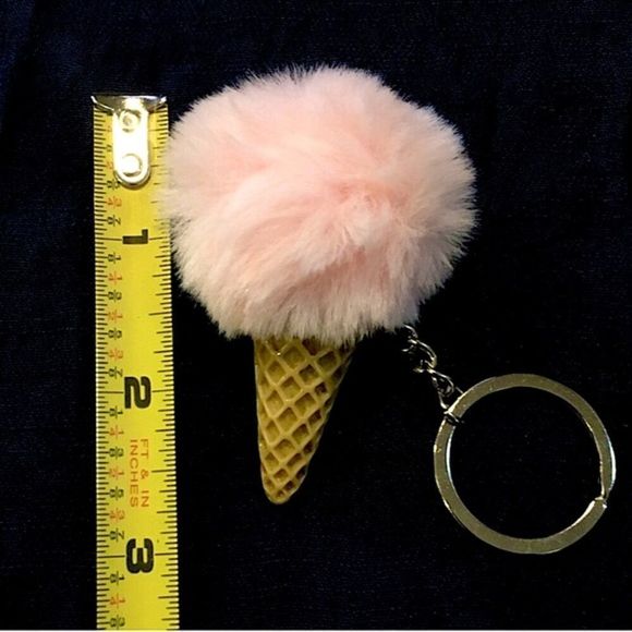 Fuzzy Ice Cream Cone Pom Pom Keychains (Set of 3) - Picture 2 of 8